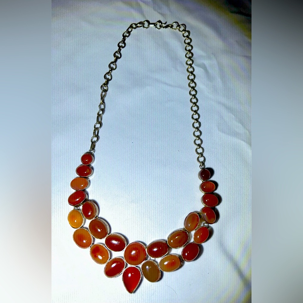 Beautiful dark orange (carnelian?) cabochon statement necklace